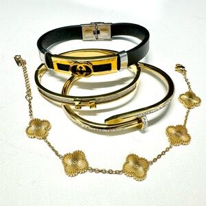 4 Pcs Gold Stainless Bracelet Set No Fading